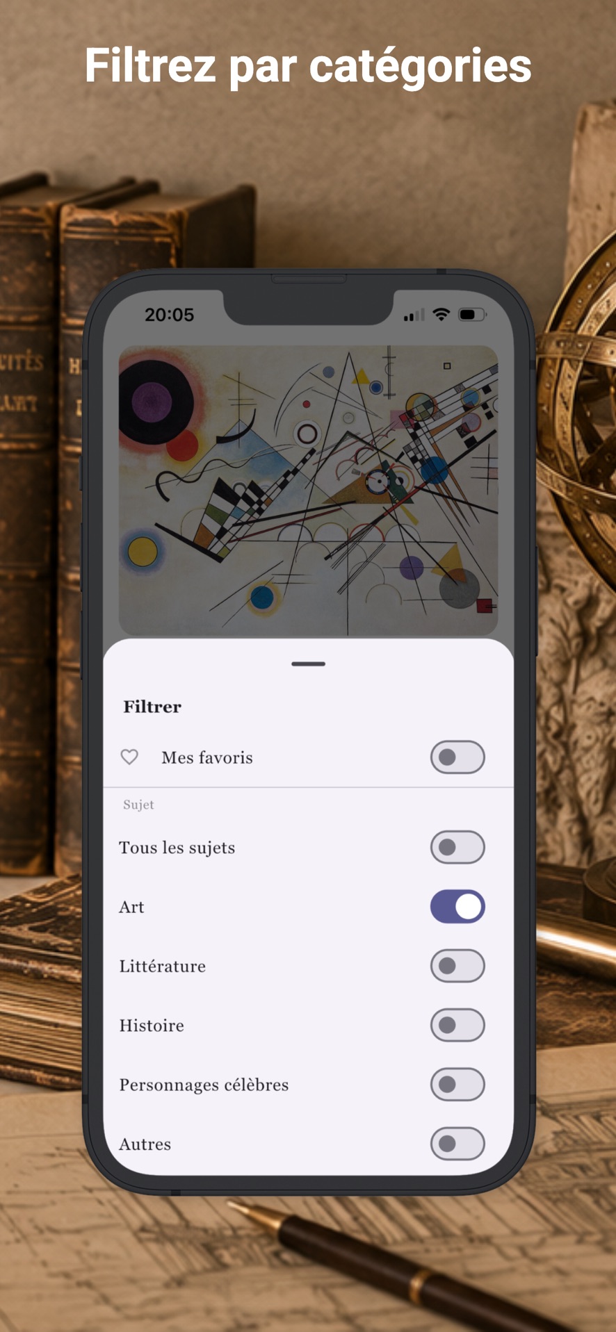 Filtrer les cartes par sujet : art, histoire, littérature